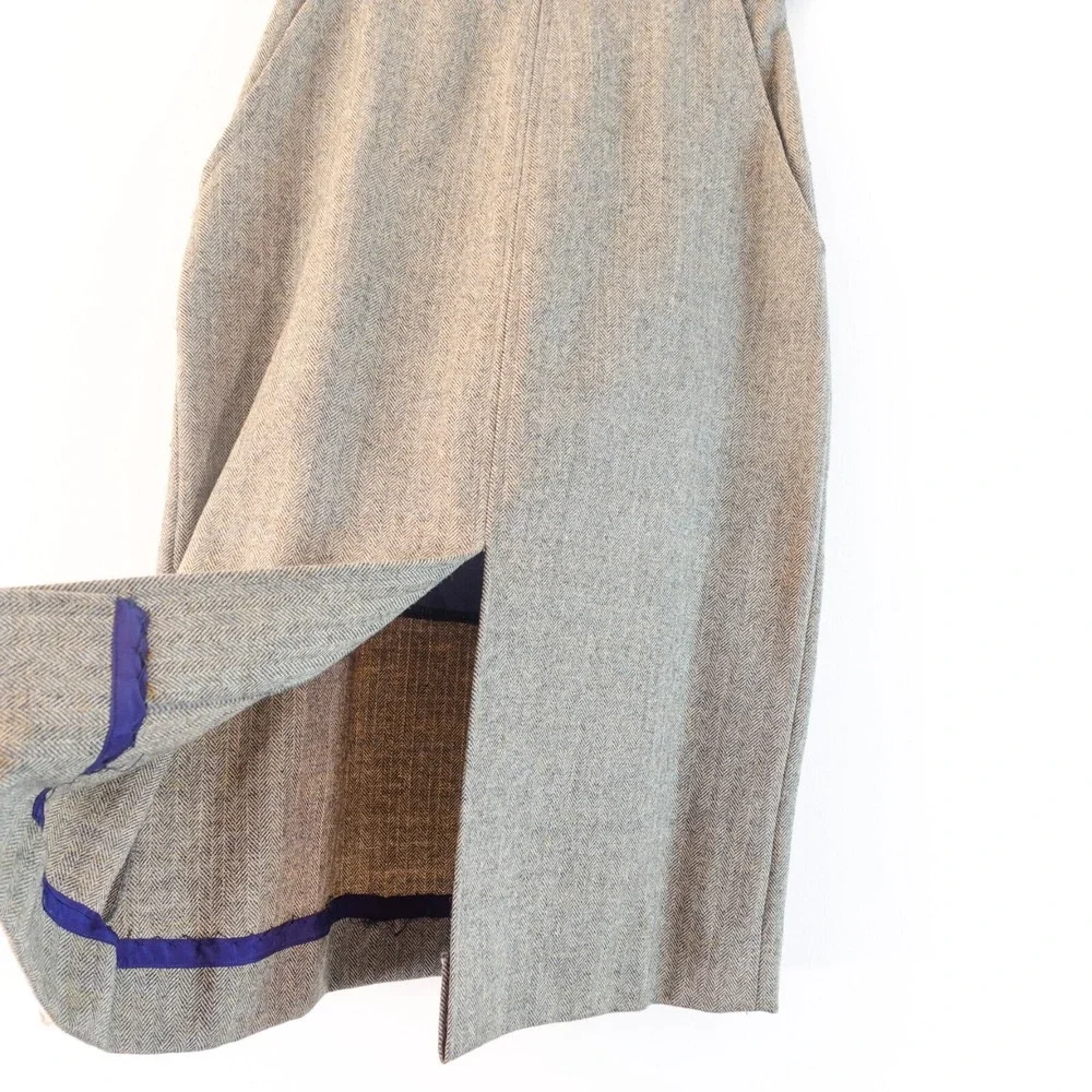 1960s Vintage Chevron Skirt XS Gray Pleated Edwardian Front‎ Slit Secretary Long
